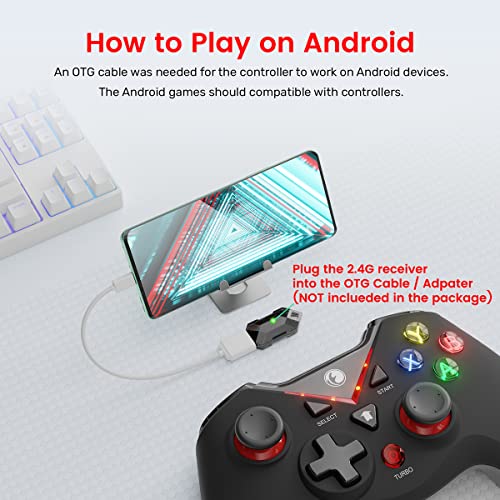 Ifyoo Vone 2.4G Wireless Game Controller, Dual-Vibration Gaming Gamepad Joystick For Pc Windows 11 10 8 7 Steam, Ps3, Android Phone Tablet Tv, Laptop Notebook Computer - Red, 2X White Joystick Caps #TOP4