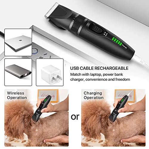 RegeMoudal Dog Clippers Professional Dog Grooming Kit Cordless Pet Grooming Clippers Quiet Dog Trimmer Rechargeable Pet Hair Clippers with 4 Comb Guides, 1 Nail Clippers for Thick Coats Dogs Cats Pets - Thumbnail 4