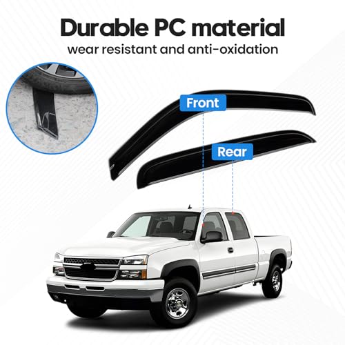 Image of Rain Guards for 1999-2006 Chevy Silverado /GMC Sierra 1500 /2500 / 3500 / 2500HD Extended Cab /2007 Silverado /Sierra Classic Mode Window Visors, Out-Channel Side Window Rain Guards, 4PCS, Black