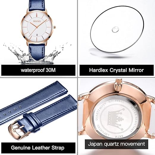 Image of OLEVS Womens Watch Minimalist Simple Slim Thin Original Analog Quartz Dress Wrist Watches Stainless Steel Mesh or Leather Strap Waterproof Watches for Ladies