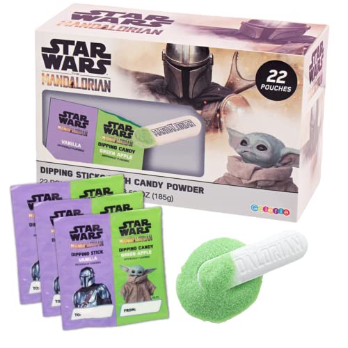 Star Wars Lick & Dip Mandalorian Dipping Sticks with Candy Powder, Individually Wrapped Shareable Candies for Birthday Parties 18 Count