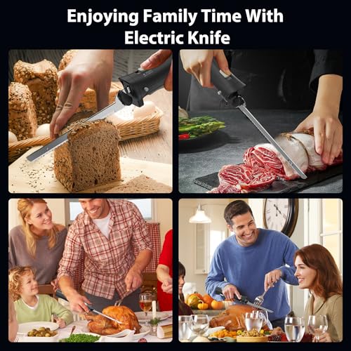 Fuzzipet Cordless Electric Knife, Electric Bread Knife with 4 Stainless Steel Blades, Electric Cutting Knife for Cutting Meats, Fish, Poultry, Bread, Cheese & More (Black)
