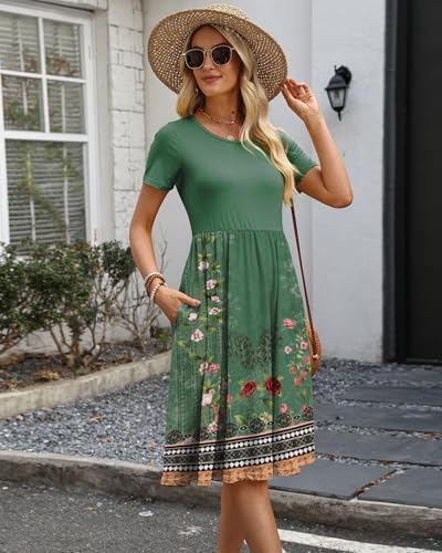 Image of COSSEN Women's 2026 Summer Midi Dress Crew Neck Short Sleeve Casual Tshirt Flowy Loose Sundress with Pockets