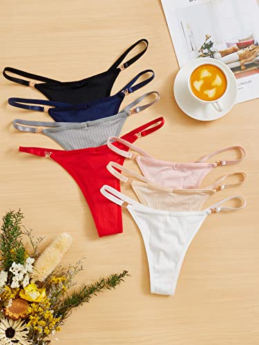 Verdusa Women's 7 Pack Low Rise Solid Thong Lace Trim Underwear T Back Rib Multicolor L #TOP4