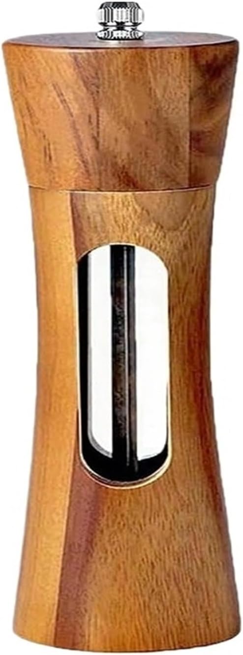 8inch Sets Wooden Salt and Pepper Grinder With Base,Ceramic Core Transparent Window Manual Pepper Kitchen Spice Shaker Set(2Pcs)