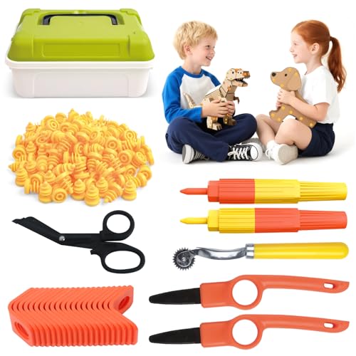 Wdmiya Kit Herramientas Construcción Cartón para Niños, Juego de Herramientas Reutilizables con Cortador 148 Piezas, Rodillo y Tijeras, Juguetes Educativos para Niños y Niñas