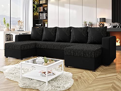 Bestmobilier - Romy - canapé panoramique U - Convertible - avec Coffre - en Tissu et PU - 7 Places - Style Contemporain