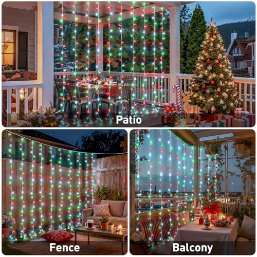 Image of JMEXSUSS 300LED Red White and Green Christmas Curtain Lights with Remote