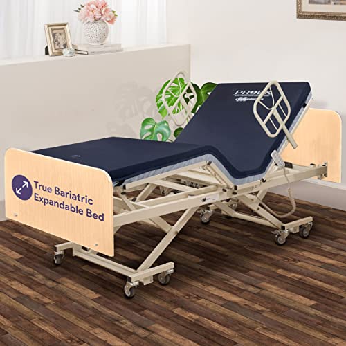True Bariatric Adjustable Hospital Bed With 42" Foam Mattress -Ultra Low 9"-25" Heigh, Ultra Wide 36”-42”-48” Width, 80”-88” Length - Full Electric Medical Bed, Hand Pendant -750 Lbs Capacity -Maple #TOP28