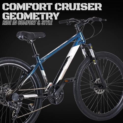 Image of FitTrip Dominator 27.5T 21 Speed Gear Bicycle for Men with Front Zoom Lockout Suspension & Dual Disc Brake Mountain Bike | Imported Clarks UK Disk Brakes | Unisex MTB Cycle (Mariana Teal Blue)