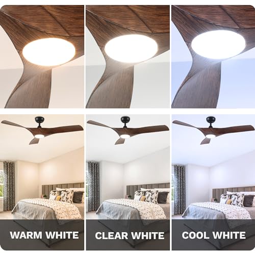 DWVO Ceiling Fan with Light, 52" Ceiling Fan with Remote, LED Tri-Color Temperature, 3 Blade Ceiling Fans Reversible 6 Speeds w/Quiet DC Motor for Bedroom, Living Room, Dining Room, Patio