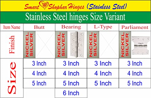 Image of Smart Shophar Stainless Steel Bearing Hinge 3X1X2 Inches, Pack of 1, Smooth and Durable for All Doors
