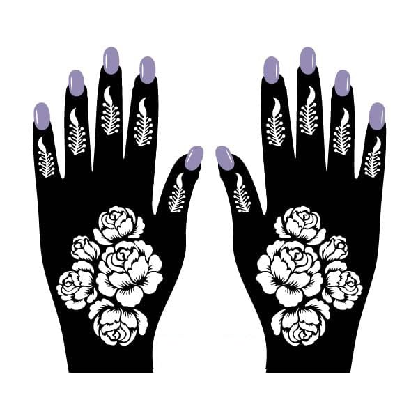 SENZA Henna Mehendi Stencils, Tattoo Stencil, Trendy Designs Stencils Pack of 2 for | Hand | Body | Finger | Face | Henna Art Temporary Tattoo for Kids, Girls & Women, Design CODE-SEN-177