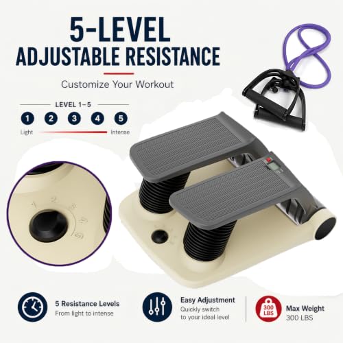 Image of Air Stepper Exercise Machine with Resistance Bands, 5-Level Adjustable Resistance, 300 lb Capacity Stair Stepper with LED Monitor, Low-Impact Home Cardio and Full Body Workout Equipment