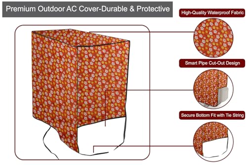 Image of The Furnishing Tree 2 Ton Split AC Cover for Indoor and Outdoor Units Mini Floral Pattern Orage