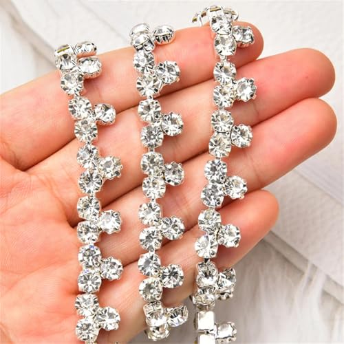 Ruban strass argenté 90 cm chaîne 4 griffes pour couture et décor
