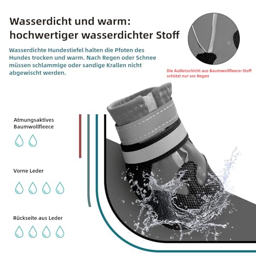 Muecleao Hundeschuhe Pfotenschutz, 4 Stück Wasserdicht Anti-Rutsch Hundestiefel mit Rutschfester Sohle und reflektierendem Klettverschluss, Schuhe für kleine, Mittlere und Große Hunde (Grau, XL)