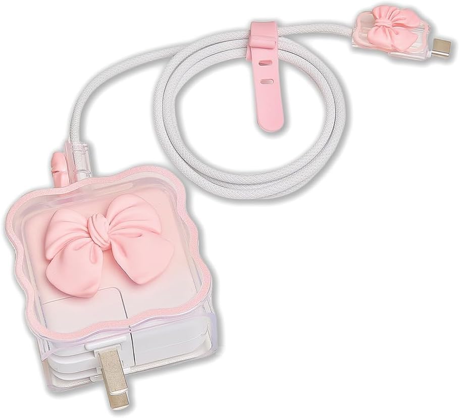 Image of FACTOTECH Case for MacBook & iPad Charger, 29w 30w 35w Charger Case, Travel Cord Organizer, Accessories (for Apple 29w 30w 35w Adapter)-Pink Bow
