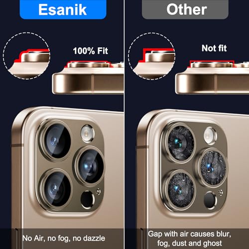 Image of Esanik Upgrade 2 Pack for iPhone 16 Pro /iPhone 16 Pro Max Camera Lens Protector, Aluminum Alloy Metal Matte Case Tempered Glass Camera Screen Cover, Scratch Resistant Case Friendly (Desert Titanium)