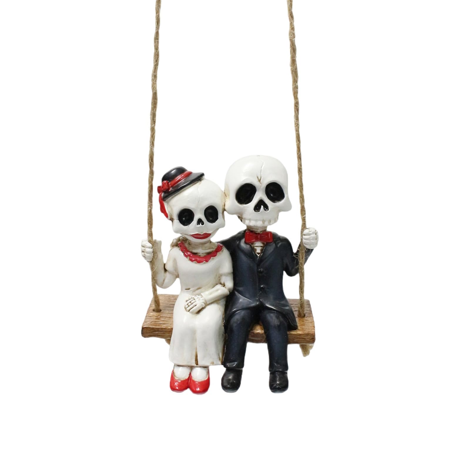 Buxuaaaa Halloweens Couple Skull Swing Craft Weather Resistant Resin Accessory Perfect for Home Decorations and Party Themes Unique Halloweens Couple