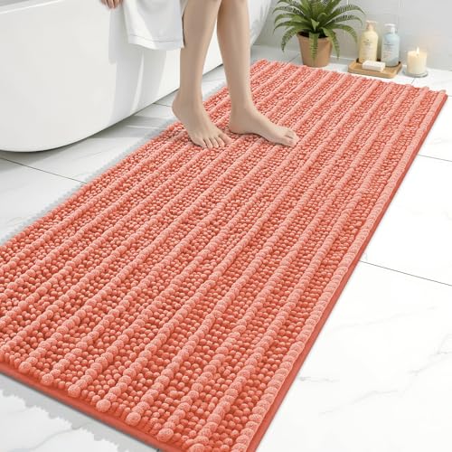Image of Arotive Luxury Bathroom Ruuner Rugs 60x24, Extra Soft Thick Absorbent Shaggy Chenille Bath Rugs, Machine Wash Dry, Bath Mats for Bathroom Floor, Tub and Shower, Home Decor Accessories, Coral