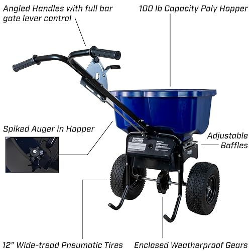 Image of CHAPIN 88400B SaltPro 100 lb Contractor Salt Spreader, 12 inch Tires, Ice Melt