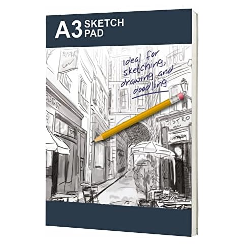 Art Sketchbook A3 Sketch Pad Sketching Book Artists Sketchpad Kids Children Drawing Coloring Doodle Notebook Acid Free Professional Quality Easy to Use Portrait Smooth Cartridge Paper Hardback (1pc) Cover