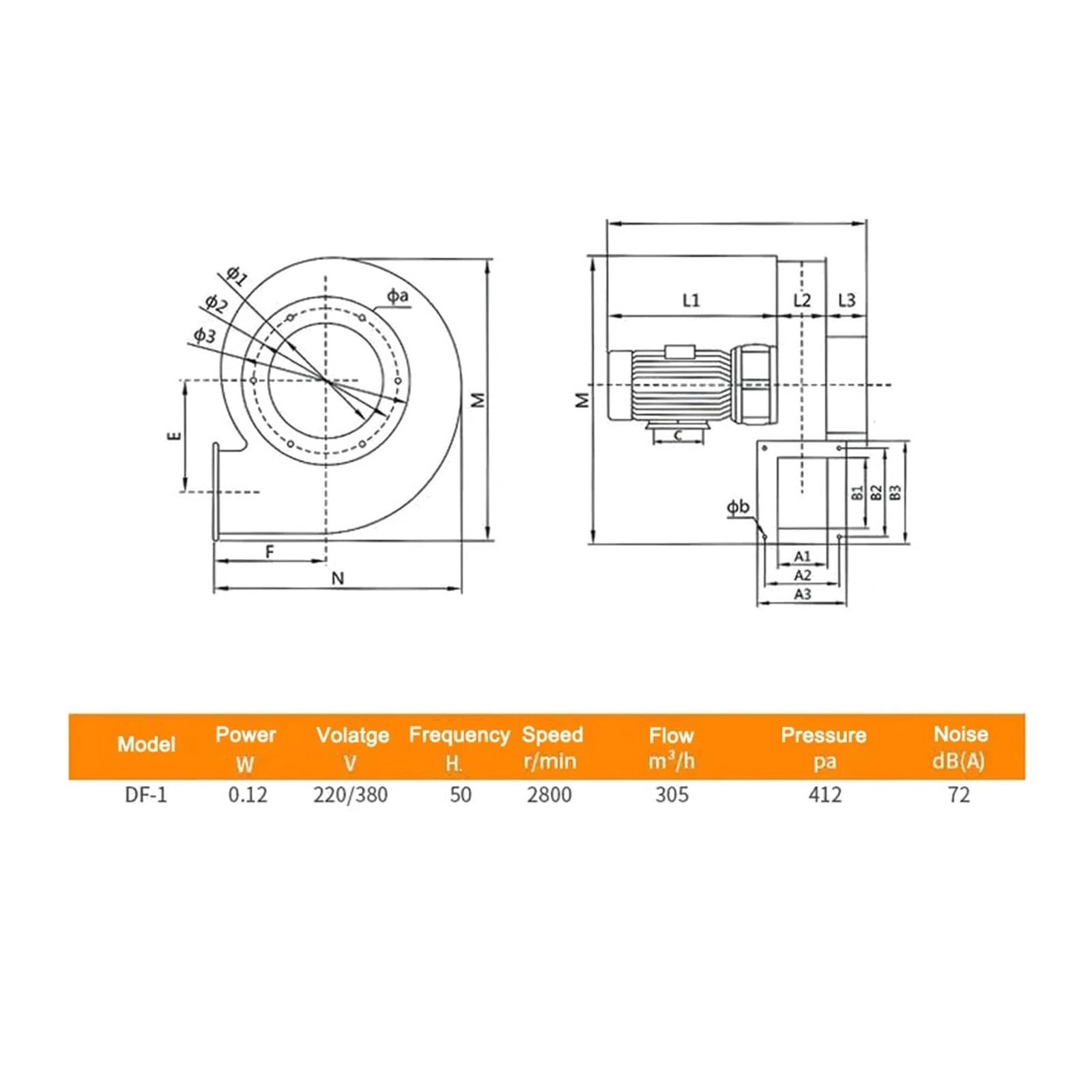 120W 220 380 cooling fan low-noise industrial fan vacuuming centrifugal blower multi-wing small powerful fume extraction(380)