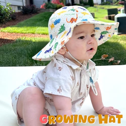 Image of HONGTEYA Baby Sun Hat Toddler Girl Beach Hat Sun Protection Adjustable Outdoor Summer Wide Brim Bucket Hat for Infant Kids