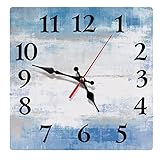 Wall Clock, Square Silent Non Ticking Clock 12 Inch, Contemporary Office Home Blue Grey Home Decor f