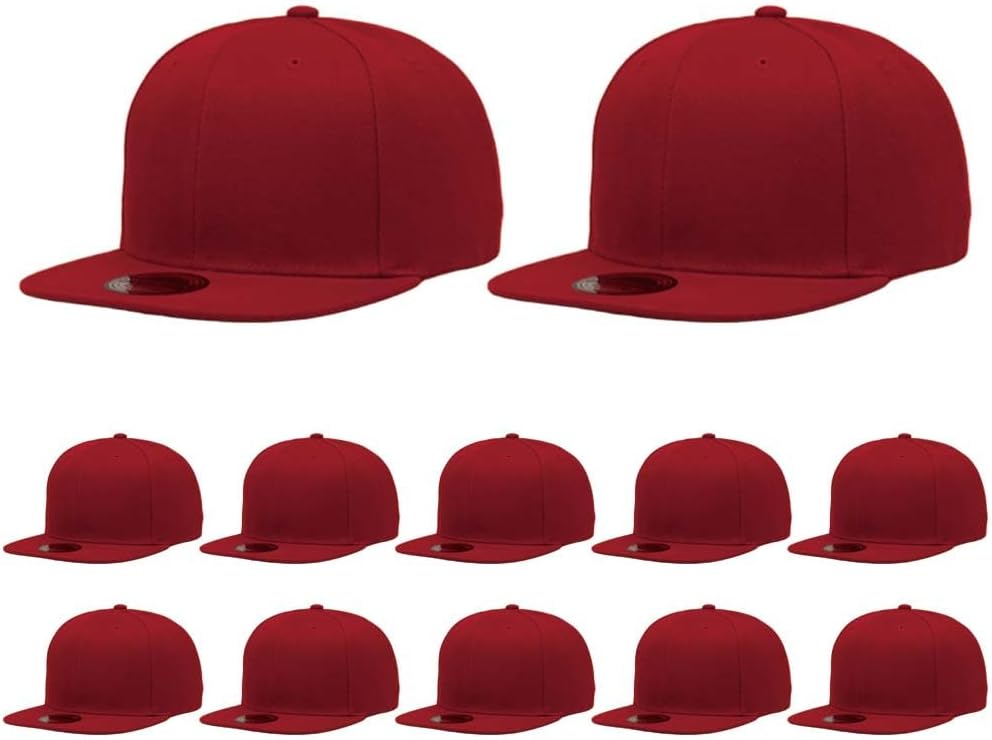 ZH Plain Flat Brim Snapback Baseball Caps Adjustable Blank Baseball Caps Wholesale 12 Pack