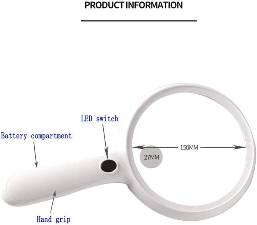 Hand-held Magnifier，LED Lighted Magnifier Glass, Reading for Books Newspaper Map Coins Jewelry Hobbies and Crafts
