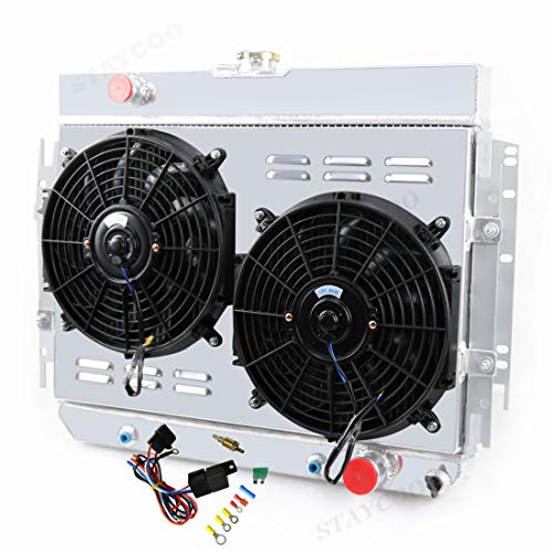 STAYCOO 4 Row All Aluminum Radiator +2X12\" Fan +Shroud+Relay Kit for 1963-1968 Chevy Bel Air/Impala/Chevelle/Biscayne/Caprice &Multiple Cars