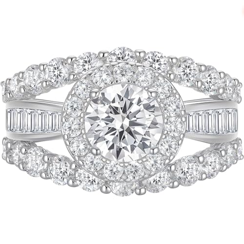 SHELOVES Brilliant Round Halo Wedding Rings for Women Vintage CZ Bridal Ring Sets 925 Sterling Silver Sz 5-10