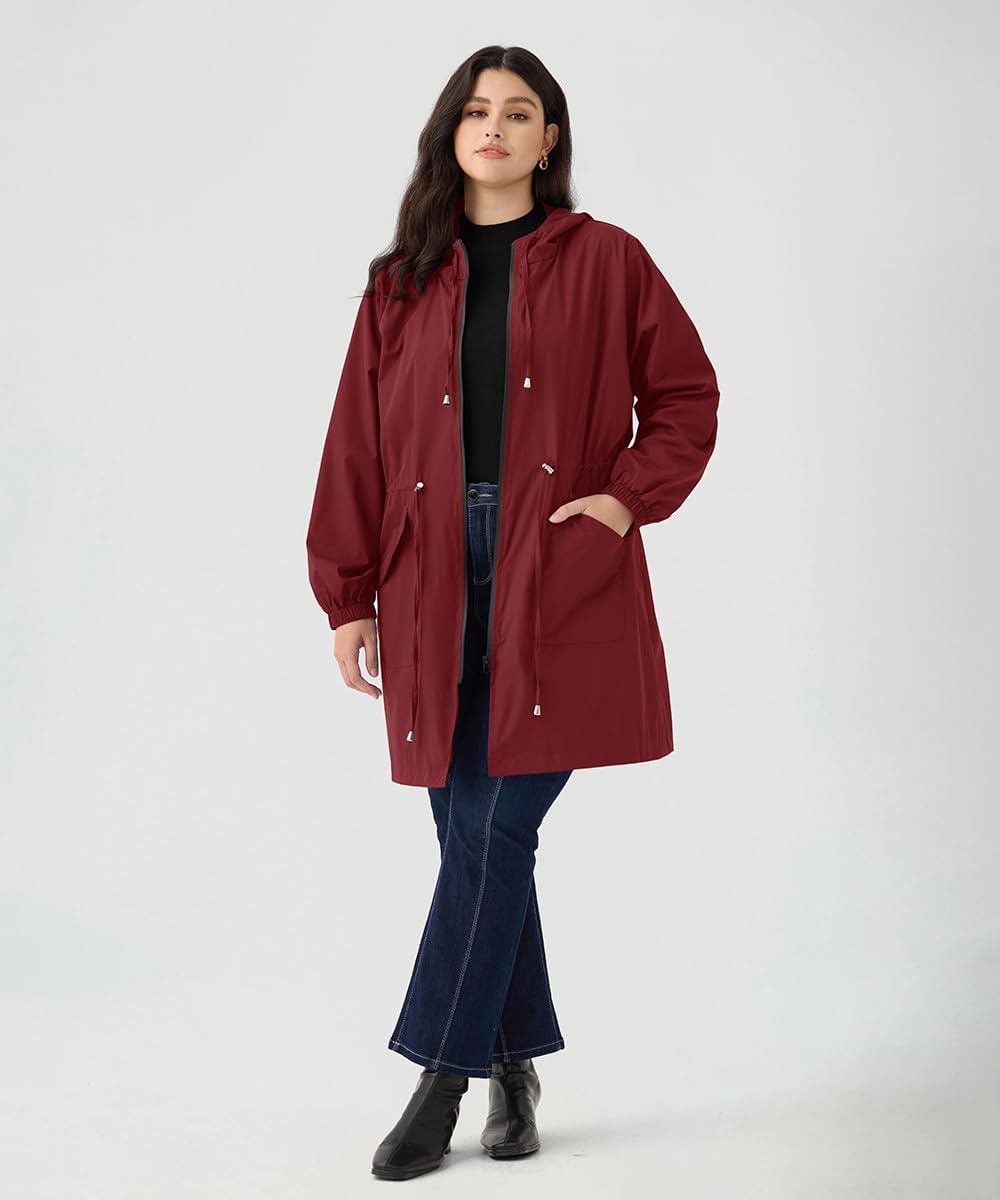 CARCOS Women Plus Size Raincoat Lightweight Waterproof Rain Jacket Travel Hooded Trench Coat XL-5XL - Image 4