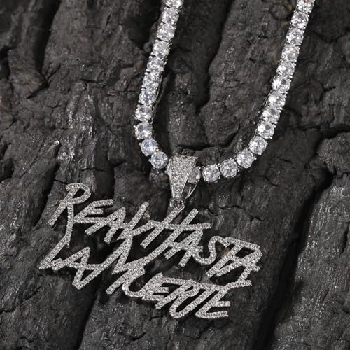 The Jewelers House 14K Real Yellow Gold Finish Simulated Diamond Iced Out Hip Hop Real Hasta La Muerte Necklace Set Unisex Charm Pendant3