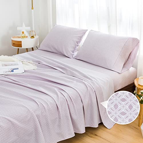 Lilac Printed Twin Size Bed Sheets Set 3Pc, Soft Cooling 1800 Kids Child Single Home Bedding Sheet & Pillowcase Sets, Wrinkle And Fade Resistant Deep Pocket Microfiber Lightweight Falt Fitted Sets #TOP8