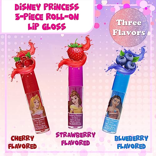 Townley Girl Disney Princess Vegan Plant-Based 3 Piece Roll-On Lip Gloss & Coin Purse Bag For Kids And Girls, Ages 3+, Perfect For Parties, Sleepovers & Makeovers #TOP2