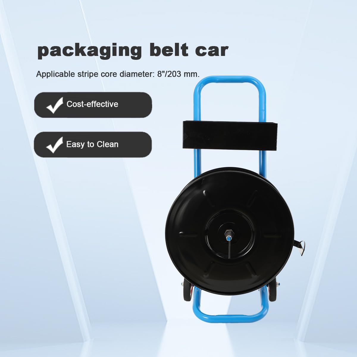 Abrollwagen Umreifungswagen für PP PET Polyesterfaserband Umreifungsbänder Umreifungsgerät, Fahrbarer Abroller Verpackungsriemenwagen für Kerndurchmesser 203 mm, Max Load 70Kg