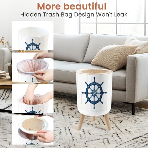 Pequeña caneca de basura con tapa azul gris náutica 1.8 gal miniatura 6