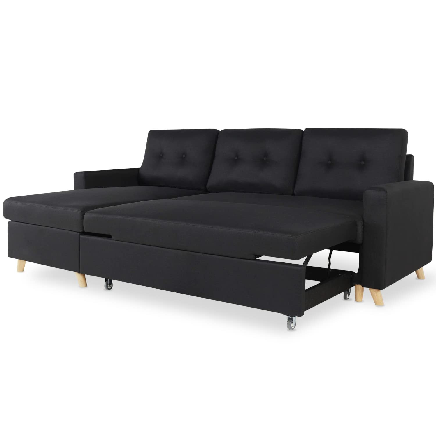 INTENSE DECO Canapé d'angle Convertible réversible Falko Tissu Noir
