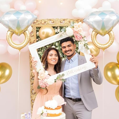 Image of Gold Diamond Ring Balloons 4 Pcs,Foil Engagement Ring Balloons for Wedding