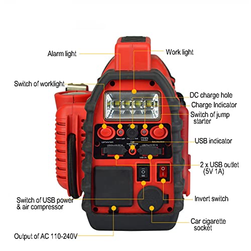 Avviatore di emergenza per auto, booster per batteria 7 in 1, power bank portatile con compressore d'aria integrato e gonfiatore per auto