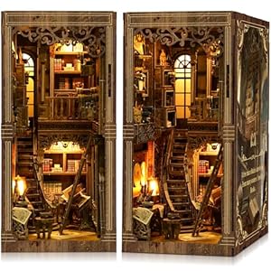 Book Nook Kit für Erwachsene - CRIOLPO DIY Miniatur Haus Holzpuzzle 3D Puppenhaus - Buchstütze für Bücherregal Deko mit Led Licht Kreatives Geschenk für Leser