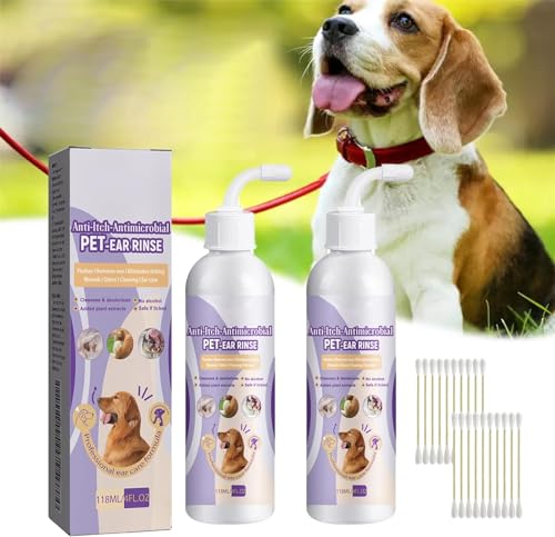 Pet Ear Cleaner - Infection Treatment for Dogs & Cats,Cat Ear Wax Cleaner, Pet Ear Rinse for Dogs,Soothes Pet Ear,Dog Ear Infection Treatment Solution,Animal Cleaning Ears,Removes Wax (2 Pcs)