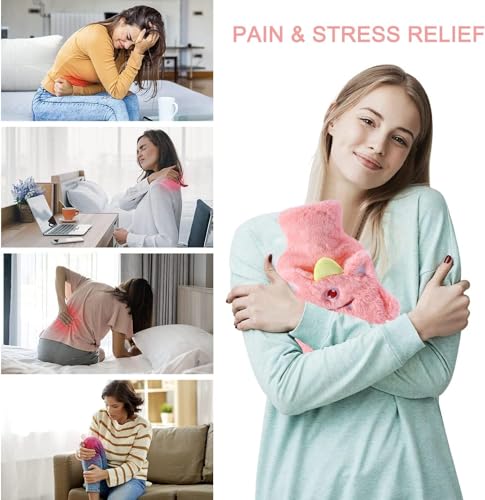 Image of Pain Relief Hot Water Bag with Soft Plush Cover for Hot & Cold Therapy, Leak Proof Heating Water Bag for Back Pain, Cramps & Body Pain Relief (Pink, 500 ML)