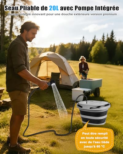 Douche portable IPX8 à 5 vitesses réglables et écran LED