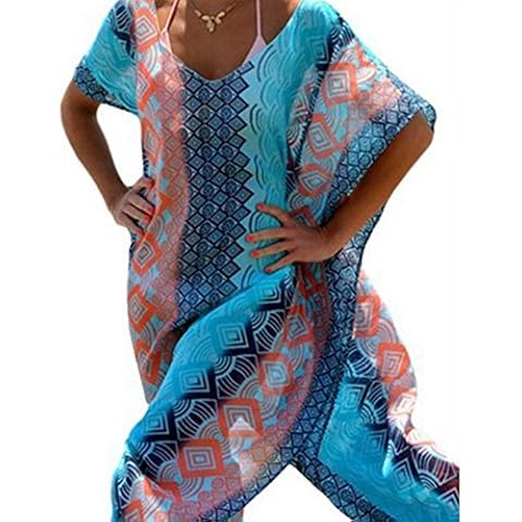 Beach Bikini Cover Up Women Chiffon Beach Dress Kaftan Sarong Tunic Swimsuit Swimwear 4 Patterns (One Size, Blue) Cover