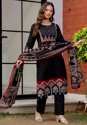 Image of rytras Women Woman's Pure Cotton Straight Kurta Sets with Pant & Dupatta|Kurti Set for Woman|Suit Set for Women Cotton