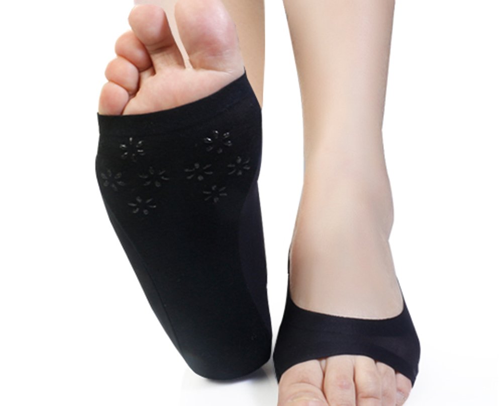 18Mm Women's Black Open Toe Socks Silicon Invisible Footsies Liner (Black)